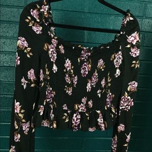 Wild Fable Ruched Bodice Peplum Crop Top Floral M